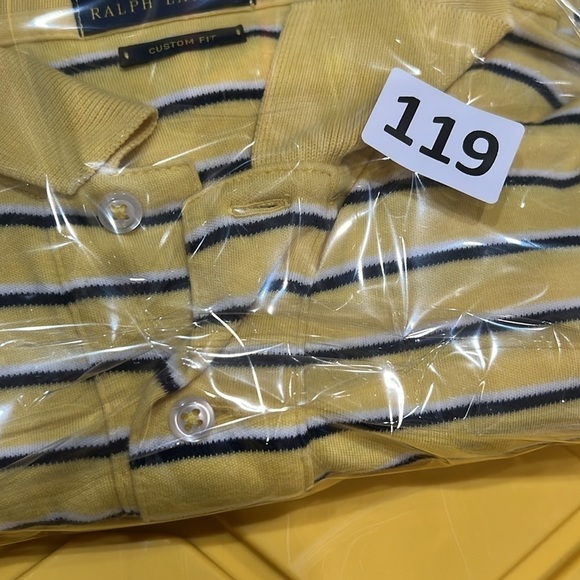 Polo Ralph Lauren Medium Custom Fit Stripe Yellow Polo Shirt - Picture 6 of 6